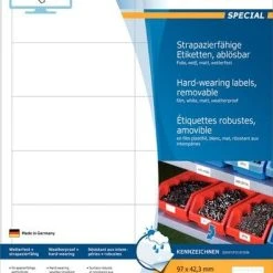 Herma Folien-Etiketten 97,0 X 42,3 Mm, 240 Etiketten, Weiß, Matt, Wetterfest, Extrem Stark Haftend, Wiederablösbar, Blattformat: DIN A4