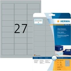 Herma Silberfarbene Folien-Etiketten 63,5 X 29,6 Mm, 675 Etiketten, Glänzend, Wetterfest