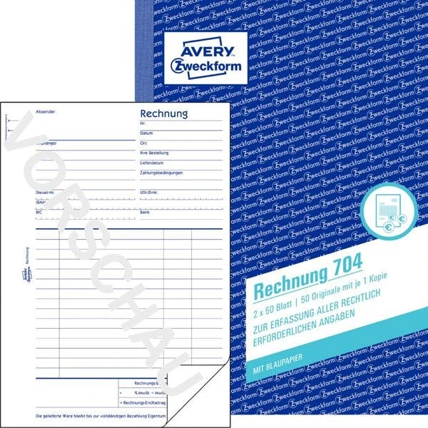 Null AVERY Zweckform Formularbuch 'Rechnung', RC, A5, 100 Blatt 2 Null AVERY Zweckform Formularbuch 'Rechnung', RC, A5, 100 Blatt – Bild 2