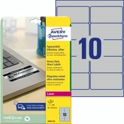 Avery Zweckform L6012-20 Typenschild-Etiketten, 96 X 50,8 Mm, 20 Bogen/200 Etiketten, Silber