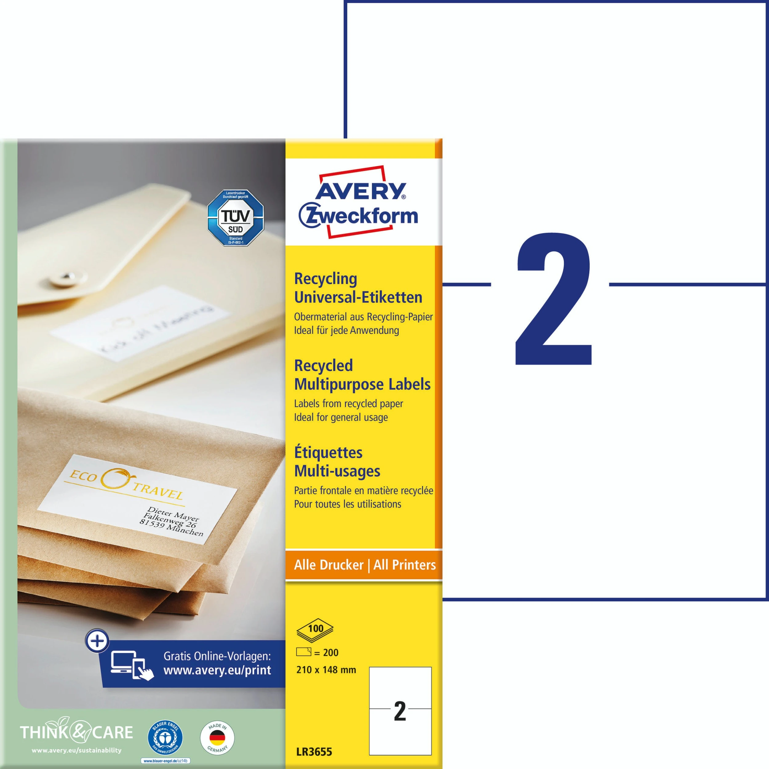 Avery Zweckform LR3657 Recycling Universal-Etiketten, A4, 48,5 X 25,4 Mm, 100 Bogen/4.000 Etiketten, Naturweiß 3 Avery Zweckform LR3657 Recycling Universal-Etiketten, A4, 48,5 X 25,4 Mm, 100 Bogen/4.000 Etiketten, Naturweiß – Bild 3
