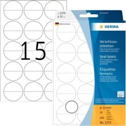 Herma Verschlussetiketten Ø 32 Mm, 240 Etiketten, Mittig Perforiert, Transparente Folie
