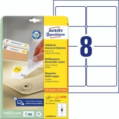 Avery Zweckform L4745REV-25 Universal-Etiketten, Ablösbar, A4, 96 X 63,5 Mm, 30 Bogen/240 Etiketten, Weiß
