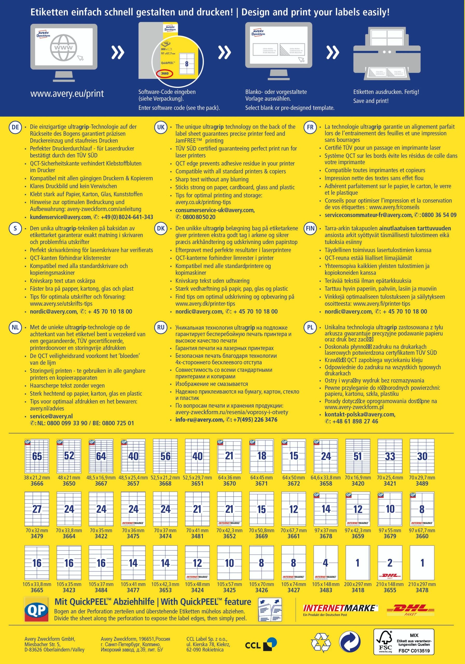 Avery Zweckform 3660 Universal-Etiketten, A4 Mit Ultragrip, 97 X 67,7 Mm, 100 Bogen/800 Etiketten, Weiß 6 Avery Zweckform 3660 Universal-Etiketten, A4 Mit Ultragrip, 97 X 67,7 Mm, 100 Bogen/800 Etiketten, Weiß – Bild 6