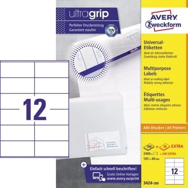 Avery Zweckform Etikett 3424-200 105x48mm Weiß 2.640 St./Pack. 1 Avery Zweckform Etikett 3424-200 105x48mm Weiß 2.640 St./Pack.
