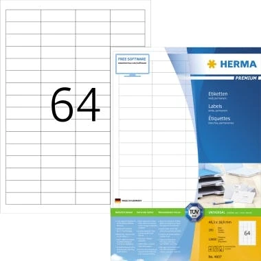 HERMA Etikett PREMIUM 4607 48,3x16,9mm Weiß 12.800 St./Pack. 1 HERMA Etikett PREMIUM 4607 48,3x16,9mm Weiß 12.800 St./Pack.