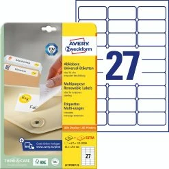 Avery Zweckform L4737REV-25 Universal-Etiketten, Ablösbar, A4, 63,5 X 29,6 Mm, 30 Bogen/810 Etiketten, Weiß