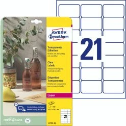 AVERY Zweckform Crystal Clear Etiketten, 63,5 X 38,1 Mm