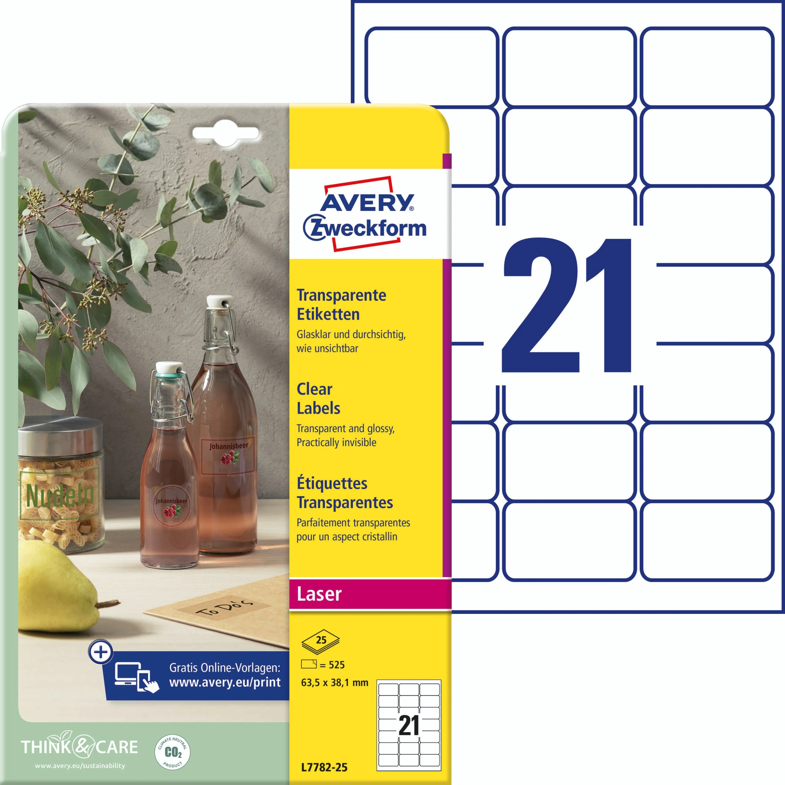 AVERY Zweckform Crystal Clear Etiketten, 63,5 X 38,1 Mm 1 AVERY Zweckform Crystal Clear Etiketten, 63,5 X 38,1 Mm