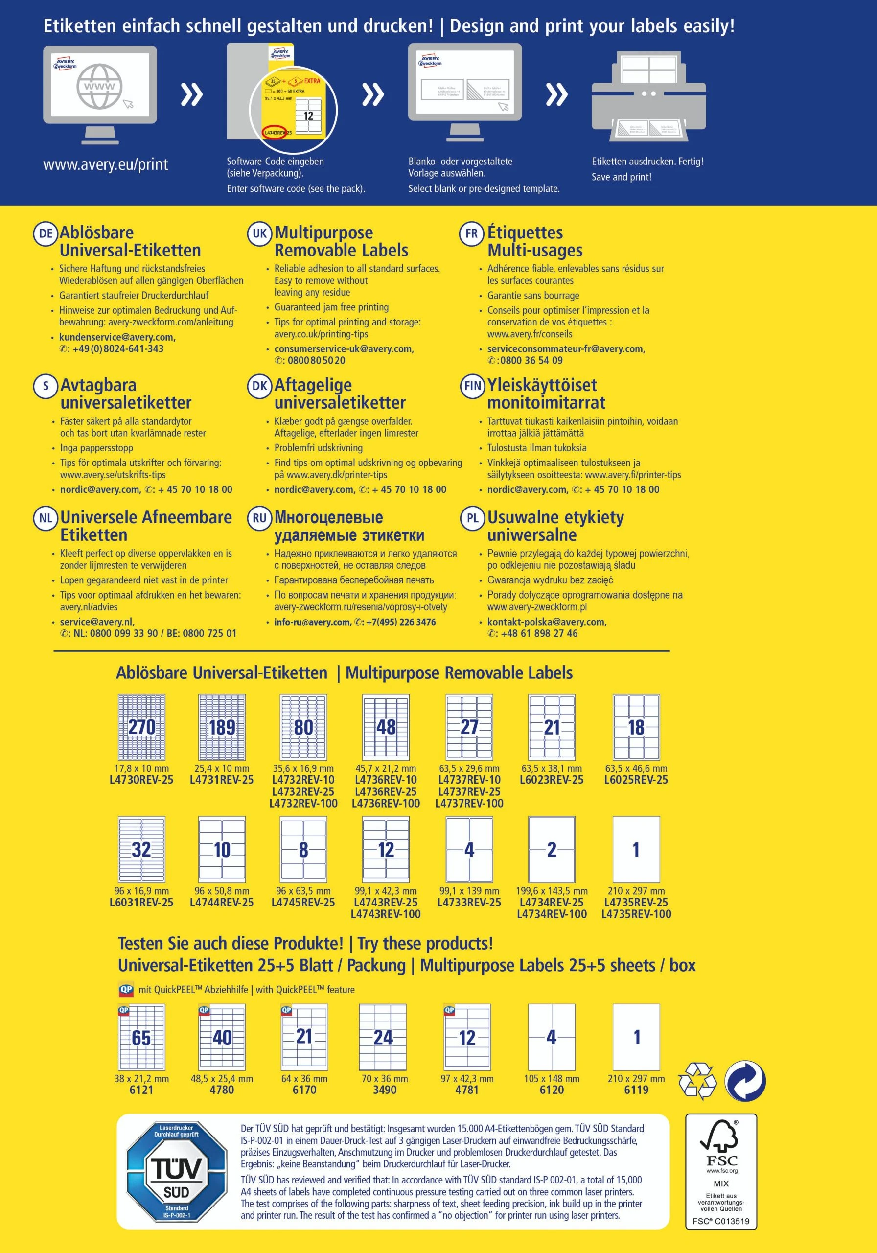 Avery Zweckform L4733REV-25 Universal-Etiketten, Ablösbar, A4, 99,1 X 139 Mm, 30 Bogen/120 Etiketten, Weiß 6 Avery Zweckform L4733REV-25 Universal-Etiketten, Ablösbar, A4, 99,1 X 139 Mm, 30 Bogen/120 Etiketten, Weiß – Bild 6