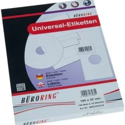 Null Büroring Etiketten, 105 X 37 Mm, 1600 Etiketten, Weiß, Für Laser-, Farblaser-, Inkjetdrucker, Kopierer, Lösungsmittelfrei, Blattformat: DIN A4