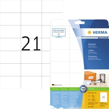 HERMA Etikett PREMIUM 5054 70x42,3mm Weiß 525 St./Pack. 1 HERMA Etikett PREMIUM 5054 70x42,3mm Weiß 525 St./Pack.
