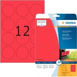 Herma Neonetiketten Ø 60 Mm, 240 Etiketten, Leuchtrot, Rund