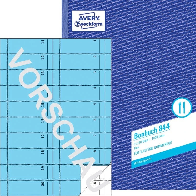 Null AVERY Zweckform Formularbuch 'Bonbuch', 105 X 198 Mm, Blau 5 Null AVERY Zweckform Formularbuch 'Bonbuch', 105 X 198 Mm, Blau – Bild 5