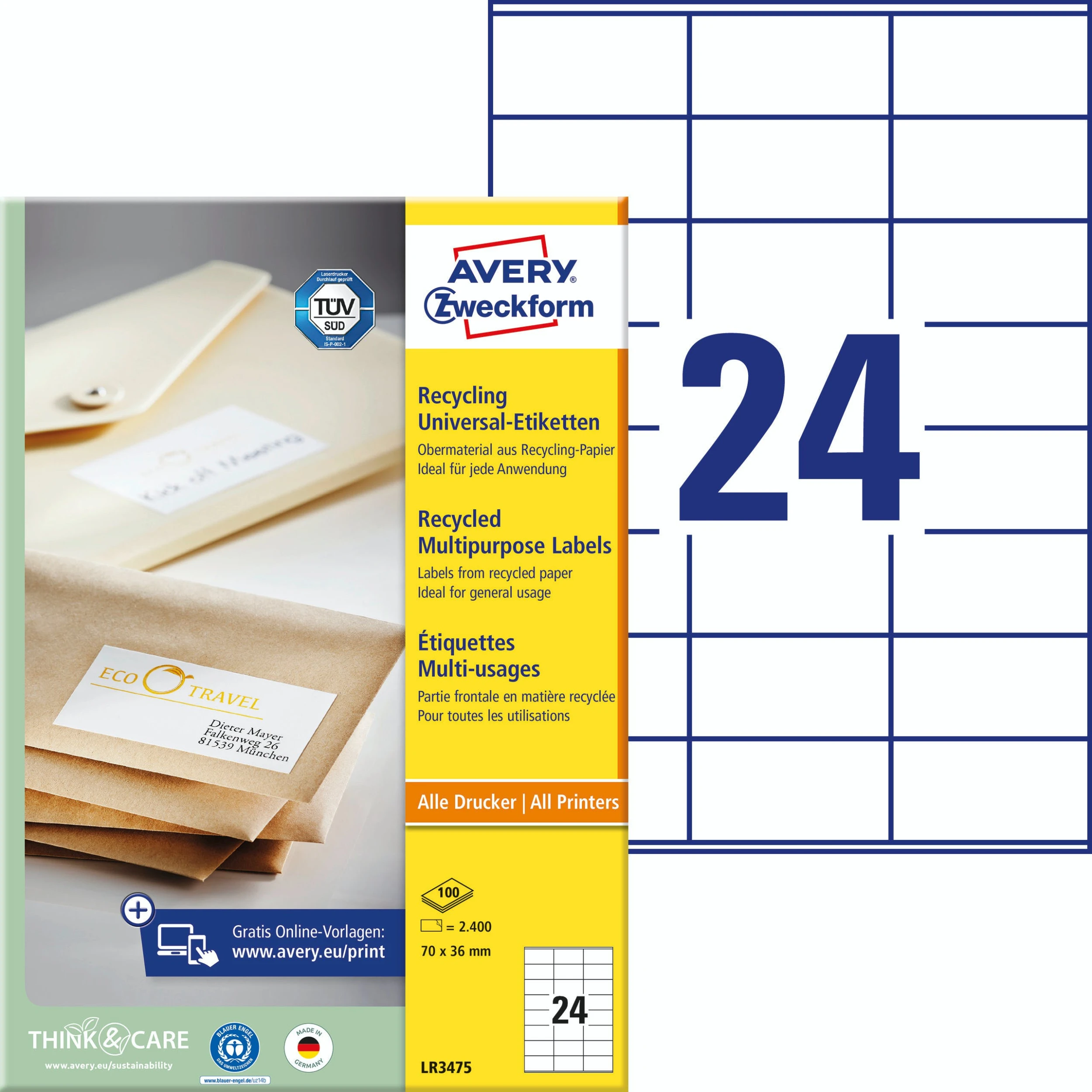Avery Zweckform LR3657 Recycling Universal-Etiketten, A4, 48,5 X 25,4 Mm, 100 Bogen/4.000 Etiketten, Naturweiß 5 Avery Zweckform LR3657 Recycling Universal-Etiketten, A4, 48,5 X 25,4 Mm, 100 Bogen/4.000 Etiketten, Naturweiß – Bild 5
