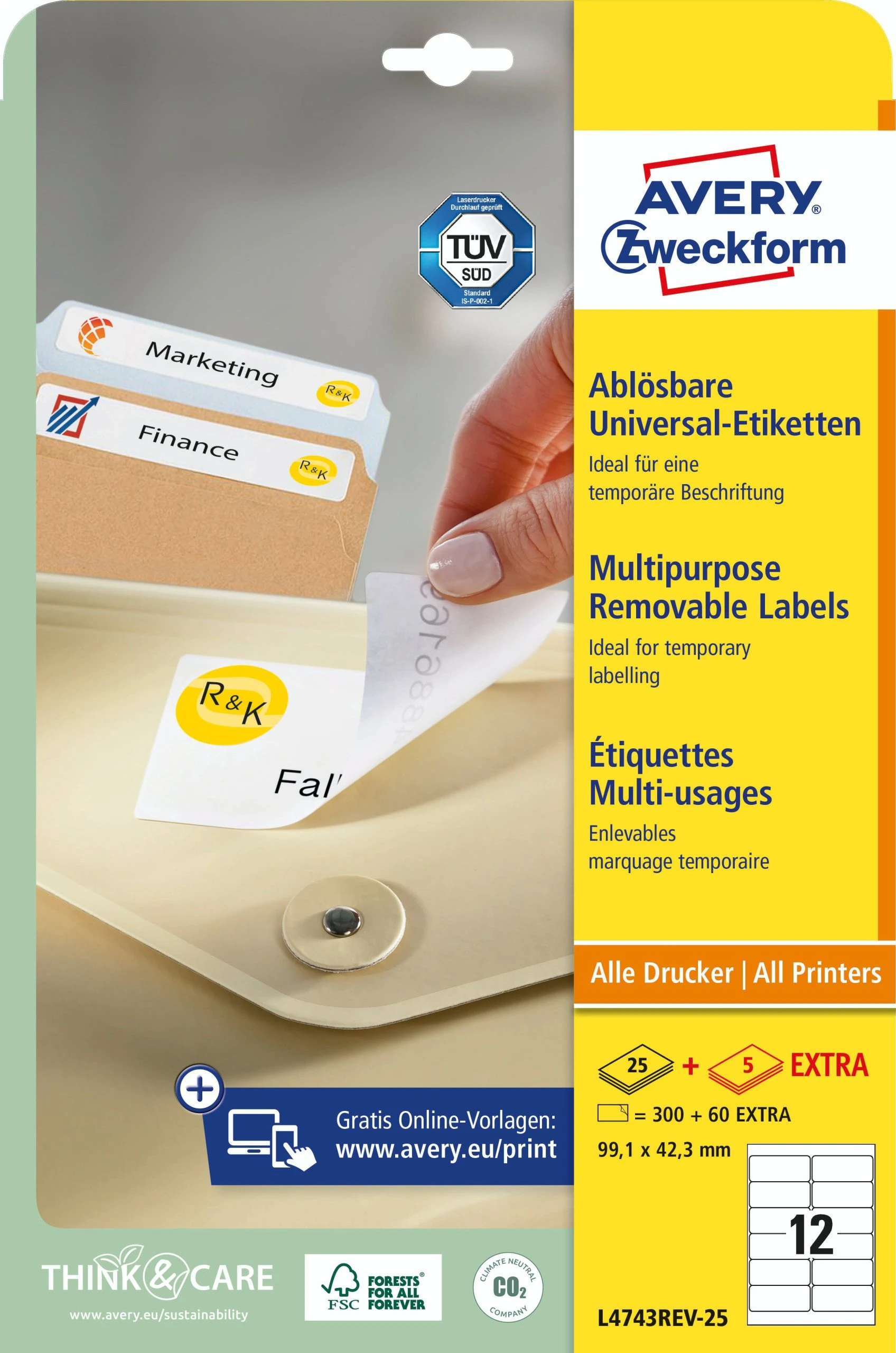 Avery Zweckform L4743REV-25 Universal-Etiketten, Ablösbar, A4, 99,1 X 42,3 Mm, 30 Bogen/360 Etiketten, Weiß 7 Avery Zweckform L4743REV-25 Universal-Etiketten, Ablösbar, A4, 99,1 X 42,3 Mm, 30 Bogen/360 Etiketten, Weiß – Bild 7