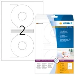 Herma CD-Etiketten, Ø 116mm, (Innenloch Groß), 50 Etiketten, Aus Papier, Weiß, Blickdicht, Permanent, Für Laser-, Inkjetdrucker, Kopierer
