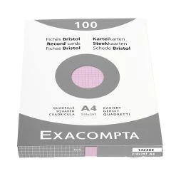 Exacompta 13236E 10x Karteikarten Kariert DIN A4 100 St - Mit Faltschachtel - Rosa