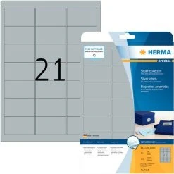 Herma Silberfarbene Folien-Etiketten 63,5 X 38,1 Mm, 525 Etiketten, Glänzend, Wetterfest
