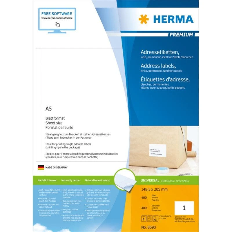 HERMA Universal-Etiketten PREMIUM, 148,5 X 205 Mm, Weiß 2 HERMA Universal-Etiketten PREMIUM, 148,5 X 205 Mm, Weiß – Bild 2