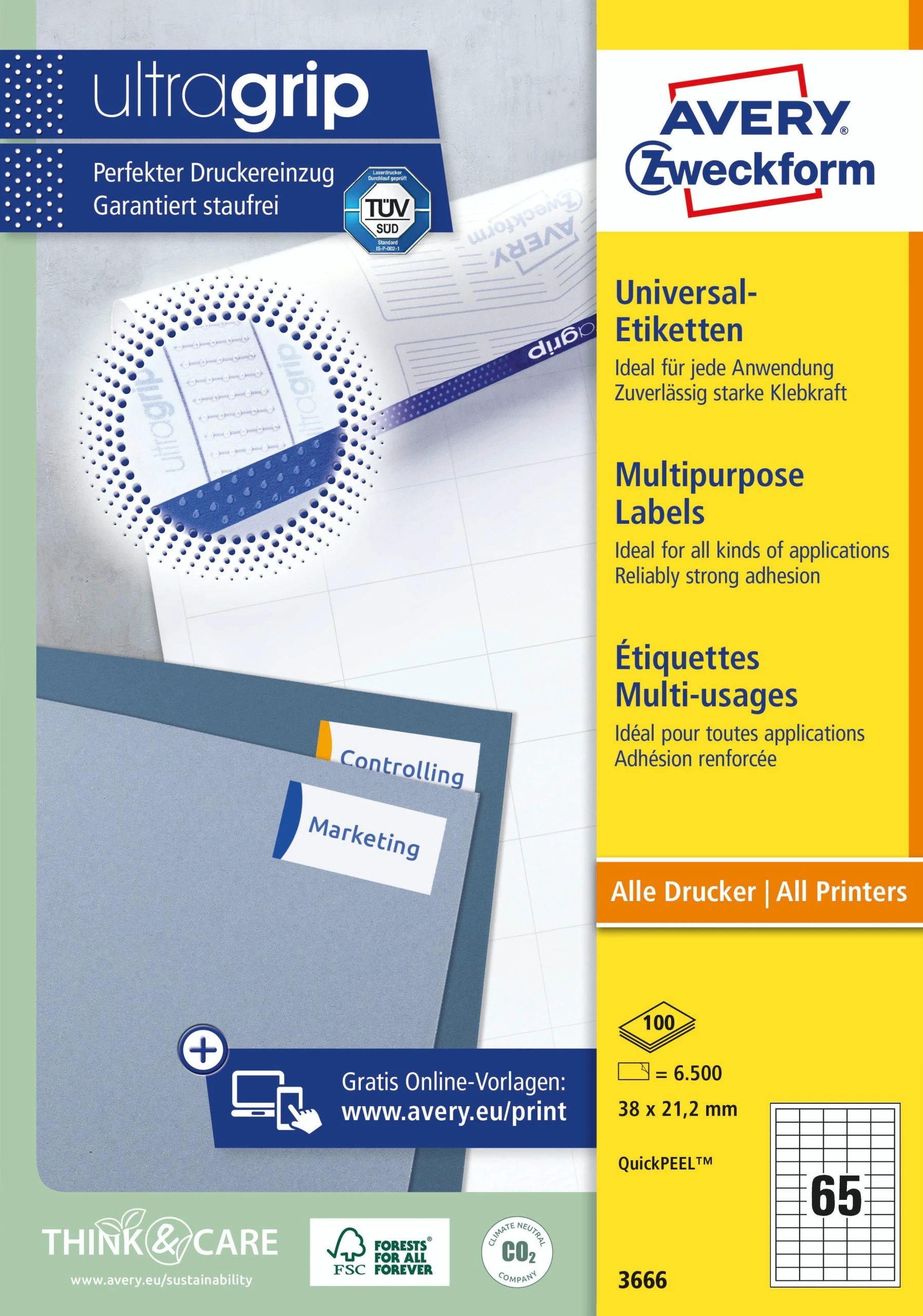 Avery Zweckform 3666 Universal-Etiketten, A4 Mit Ultragrip, 38 X 21,2 Mm, 100 Bogen/6.500 Etiketten, Weiß 7 Avery Zweckform 3666 Universal-Etiketten, A4 Mit Ultragrip, 38 X 21,2 Mm, 100 Bogen/6.500 Etiketten, Weiß – Bild 7