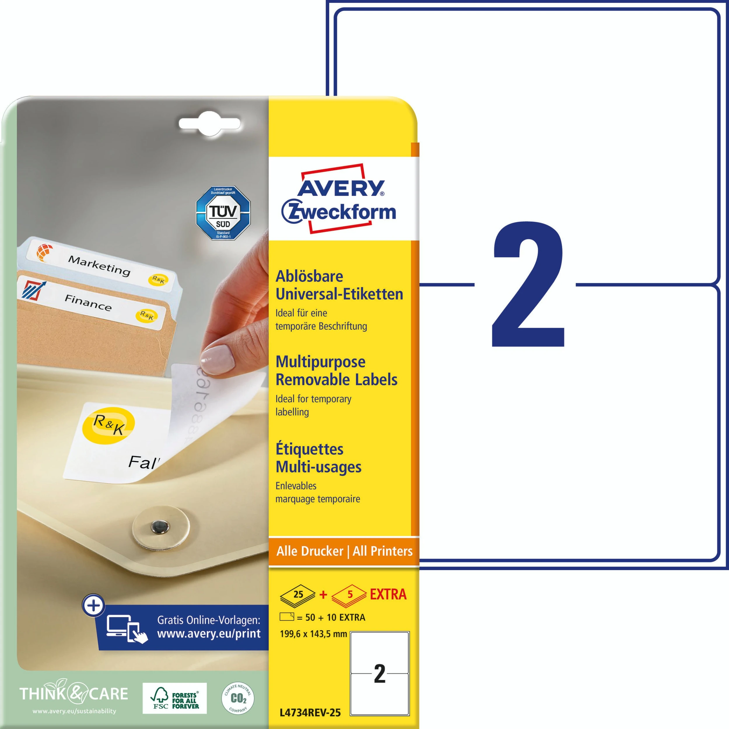 Avery Zweckform L4743REV-25 Universal-Etiketten, Ablösbar, A4, 99,1 X 42,3 Mm, 30 Bogen/360 Etiketten, Weiß 5 Avery Zweckform L4743REV-25 Universal-Etiketten, Ablösbar, A4, 99,1 X 42,3 Mm, 30 Bogen/360 Etiketten, Weiß – Bild 5