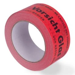 Kk-verpackungen 1 Rolle Papier-Klebeband "Vorsicht Glas" Nachhaltig Paketband Packband 50mm X 50m 135my Braun / Rot