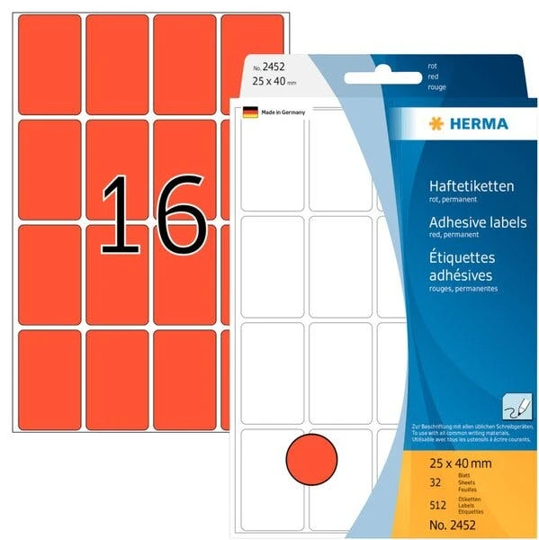 HERMA Vielzweck-Etiketten, 25 X 40 Mm, Rot, Großpackung 1 HERMA Vielzweck-Etiketten, 25 X 40 Mm, Rot, Großpackung