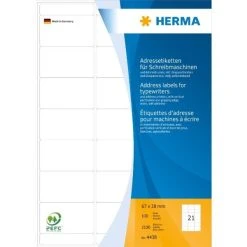 Herma Adressetiketten Für Schreibmaschinen 102 X 38 Mm, 280 Etiketten, Weiß, Permanent Haftend, 14 Stück/Blatt, DIN A4 -Tesa Geschäft c90b8f14 6a60 4216 8fb4 dee50b80f274 1