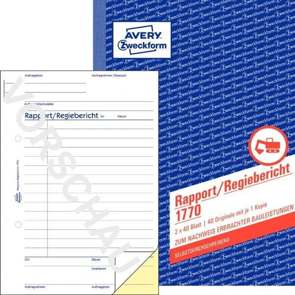 Null AVERY Zweckform Formularbuch 'Regiebericht', 2 X 40 Blatt 5 Null AVERY Zweckform Formularbuch 'Regiebericht', 2 X 40 Blatt – Bild 5