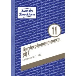 Null AVERY Zweckform Formularbuch 'Garderobennummern', 1-500, A6