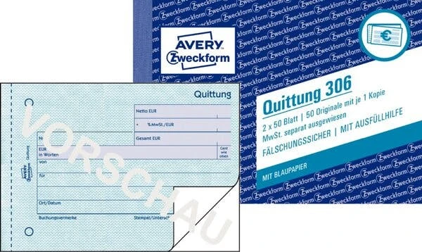 Null AVERY Zweckform Formularbuch 'Quittung Mit MwSt.', 4+1 4 Null AVERY Zweckform Formularbuch 'Quittung Mit MwSt.', 4+1 – Bild 4