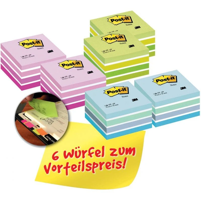 Null Post-it Haftnotiz-Würfel, 76 X 76 Mm, Vorteilspack, Sortiert 6 Null Post-it Haftnotiz-Würfel, 76 X 76 Mm, Vorteilspack, Sortiert – Bild 6
