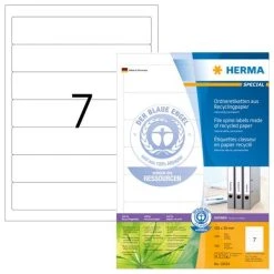 Herma Ordneretiketten Aus Recyclingpapier 192 X 38 Mm, 700 Etiketten, Weiß, Blickdicht, Permanent Haftend, Für Schmale Ordner (kurz)