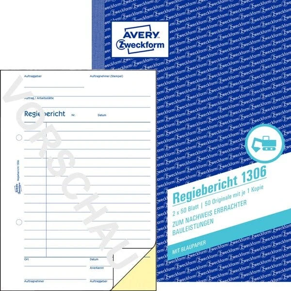 Null AVERY Zweckform Formularbuch 'Regiebericht', 2 X 40 Blatt 2 Null AVERY Zweckform Formularbuch 'Regiebericht', 2 X 40 Blatt – Bild 2
