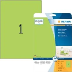 Herma Neonetiketten 210 X 297 Mm, 20 Etiketten, Aus Acetatseide, Leuchtgrün