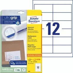 Avery Zweckform 4781 Universal-Etiketten, A4 Mit Ultragrip, Adressaufkleber, 97 X 42,3 Mm, 30 Bogen/360 Etiketten, Weiß