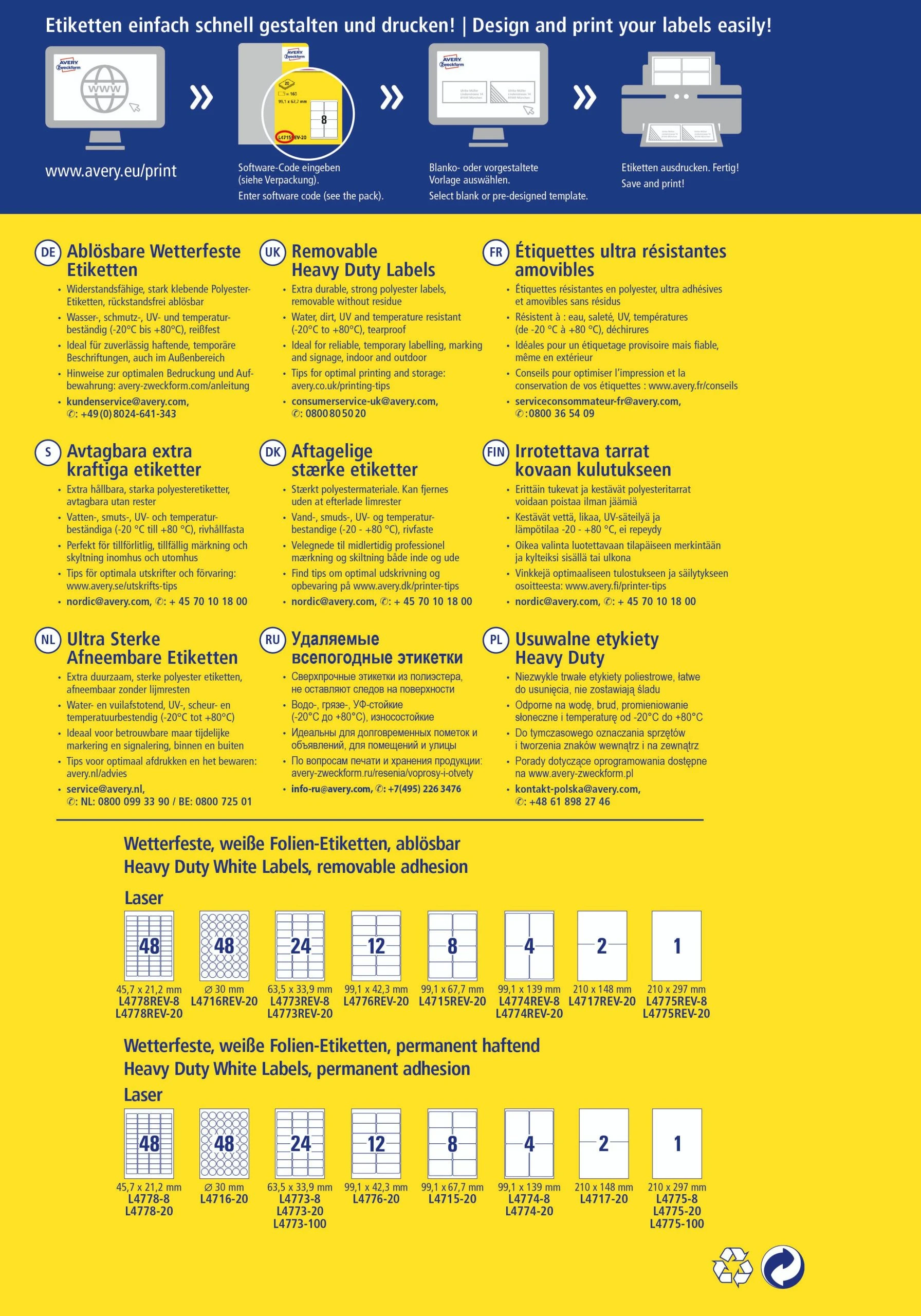 Avery Zweckform L4718REV-20 Wetterfeste Etiketten, Ablösbar, 70 X 37 Mm, 20 Bogen/480 Etiketten, Weiß 6 Avery Zweckform L4718REV-20 Wetterfeste Etiketten, Ablösbar, 70 X 37 Mm, 20 Bogen/480 Etiketten, Weiß – Bild 6